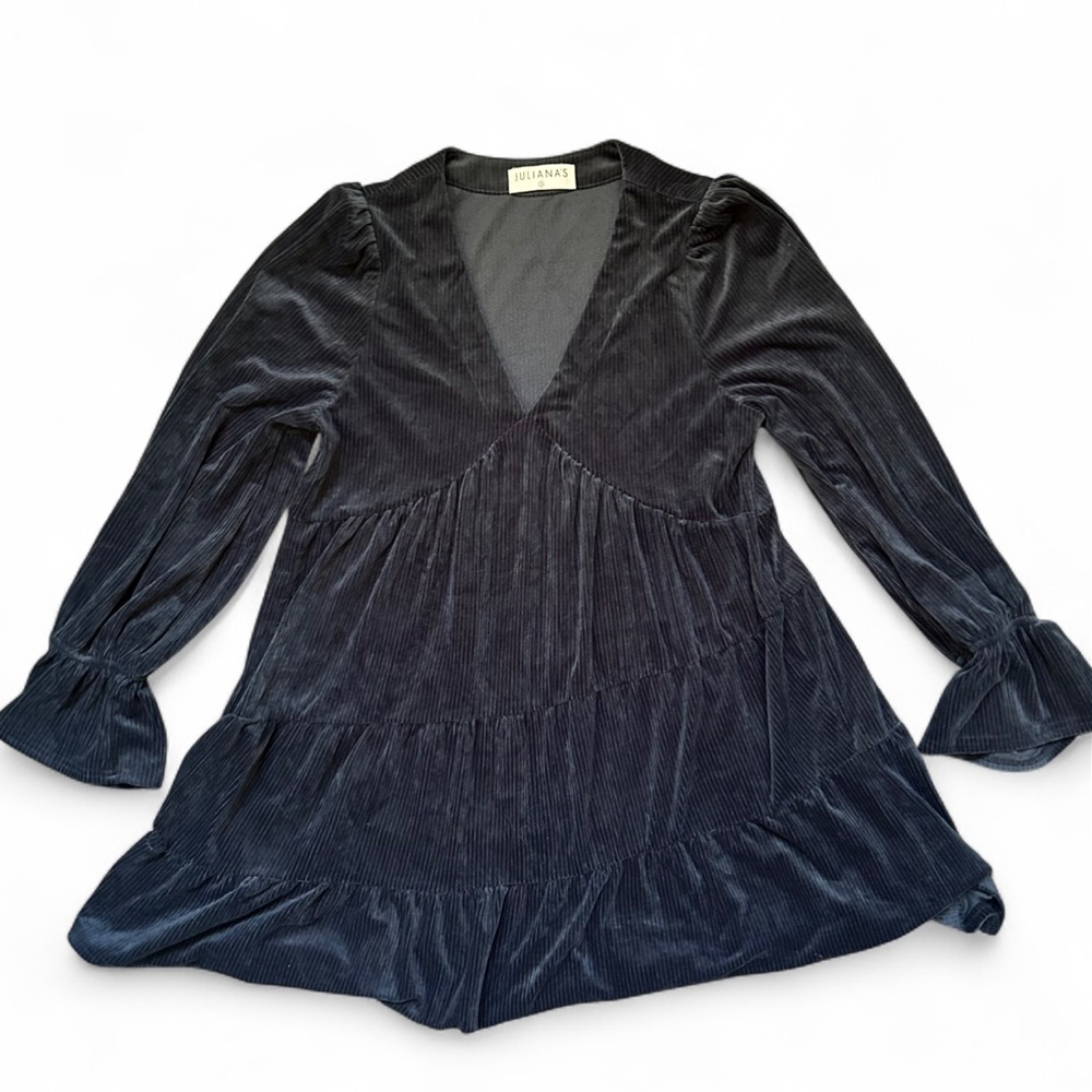 Navy Velvet Long Sleeve Dress